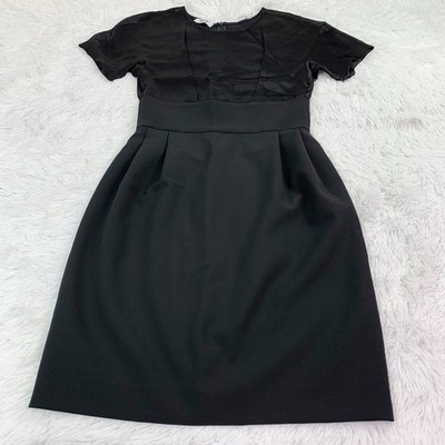 Moschino Cheap & Chic black short sleeve satin sheath dress round neck