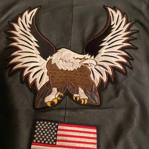 Vintage Interstate Leather Biker Vest Eagle American Flag Patch SZ Medium image 11