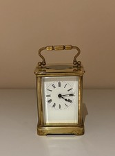 Antique French Brass Carriage Clock With Bevelled Glass Panels & Key