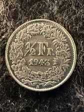 1943 B Switzerland 1/2 Franc GREAT 83.5% SILVER COIN! SHIPS FREE! KM# 23 (5)
