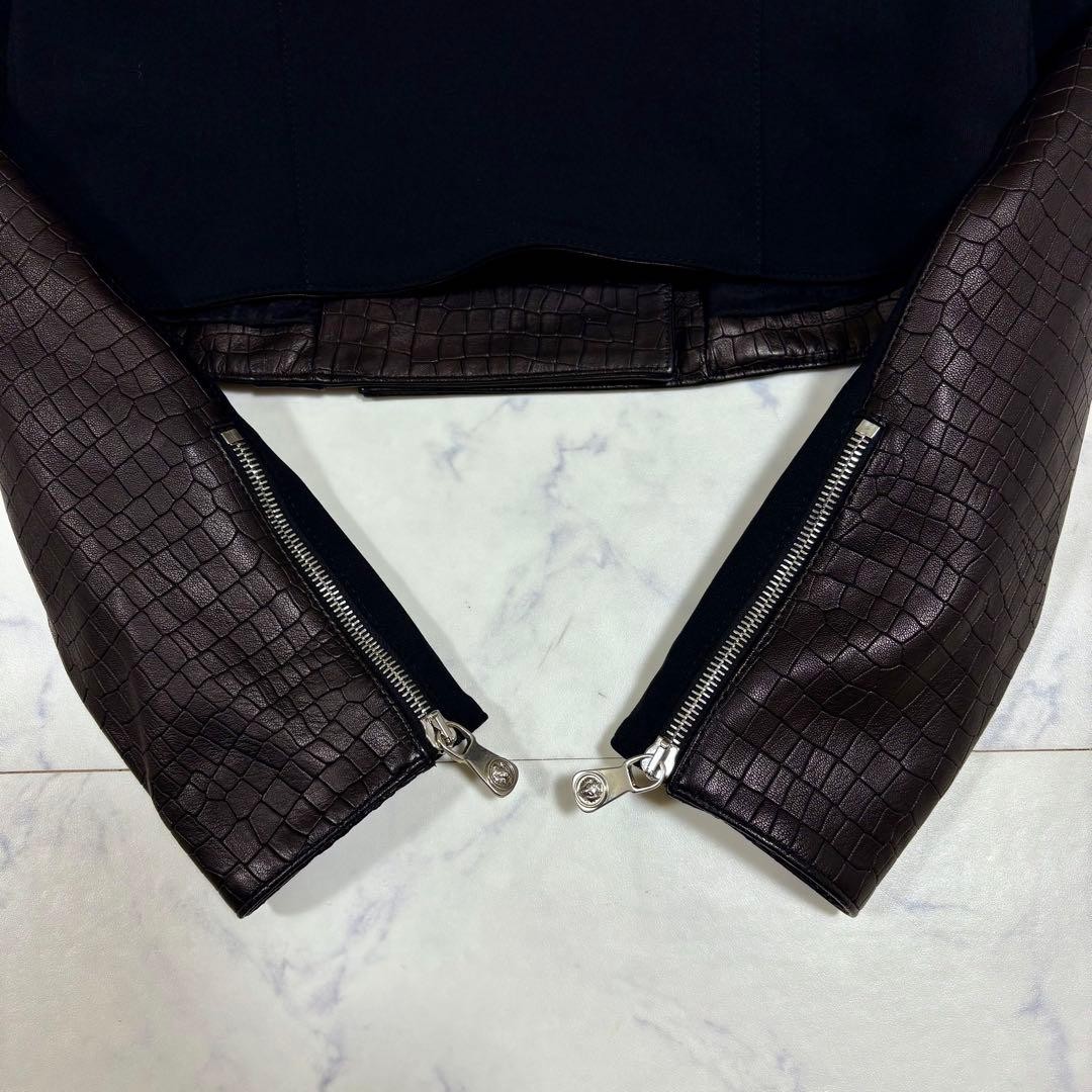 USED UNUSED WITH TAGS: GIANNI VERSACE CROCODILE EMBOSSED LAMB LEATHER JACKET, thumbnail 14