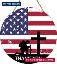 Memorial Day Patriotic Door Sign American Flag Wreath Thank You Veteran Decor