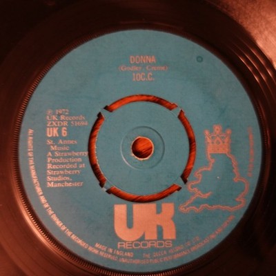 10cc   Donna / Hot Sun Rock 7'' Single 1972 UK Records Glam Pop 45 RPM