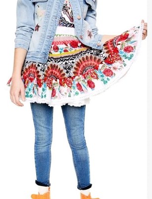 Desigual Girls ruffle  Circle Skirt Multi Colored Floral Skirt Floral  Sz 9/10