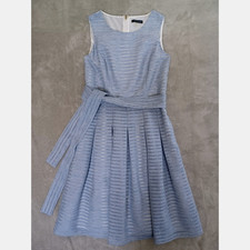Tommy Hilfiger Dress Sz 6 Striped Illusion Pleated Fit Flare Midi Periwinkle