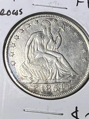 Full Head 1854 O Arrows Seated Liberty Half Dollar Raw AU UNC Toner