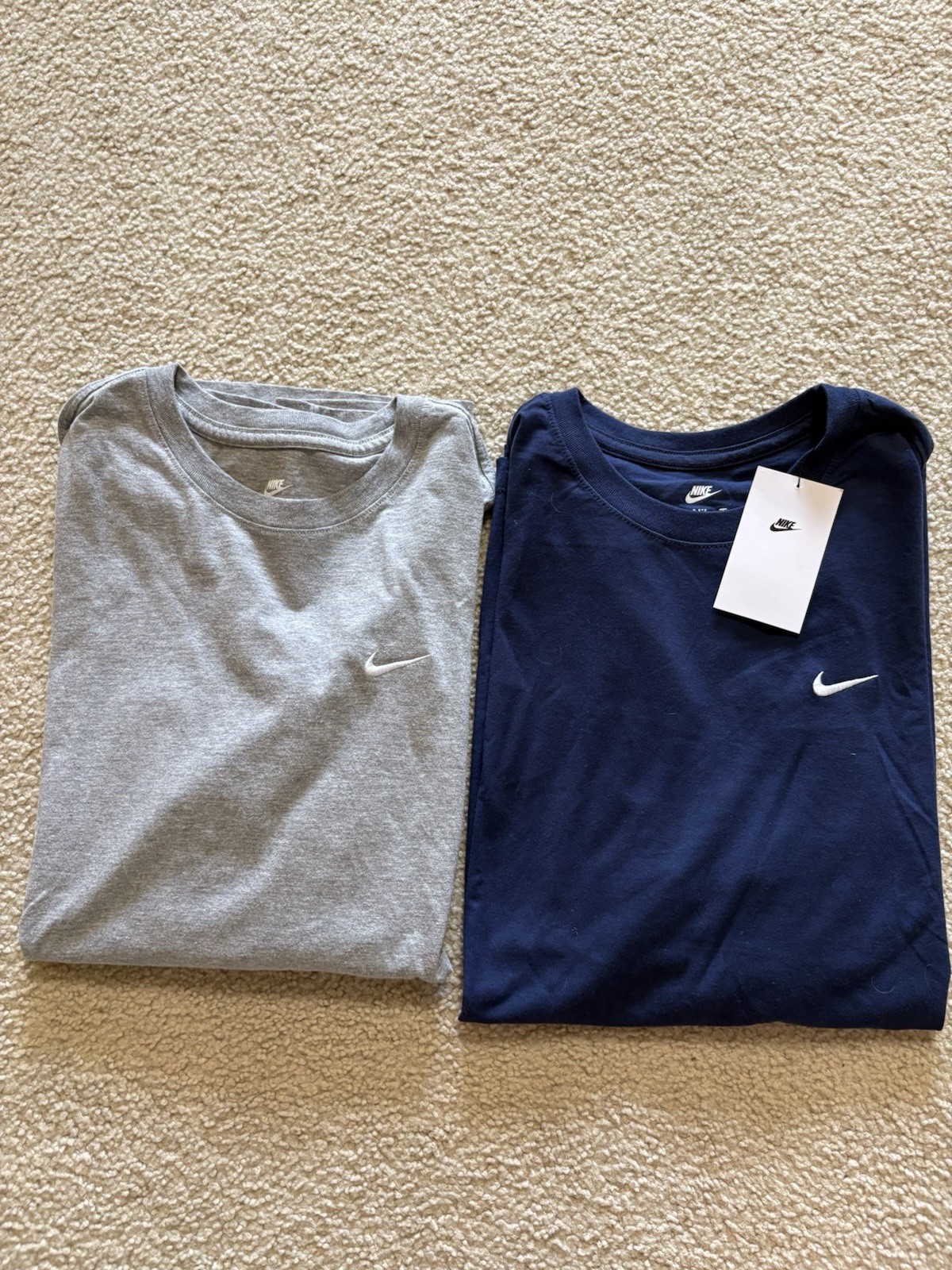 Lot Of 2 Nike Men's L The Nike Tee Gray/Navy Short Sleeve T-Shirts (One New)