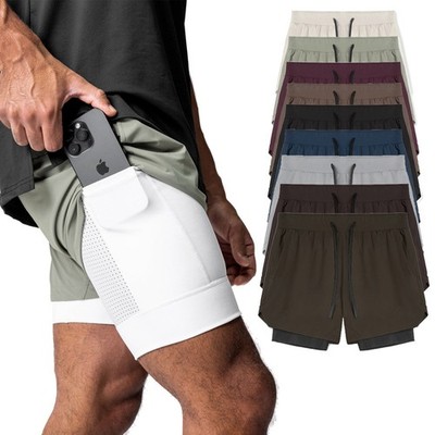 Mens 2 in 1 Swim Shorts Compression Liner Quick Dry Gym Running Trunks