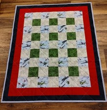 Airplanes Patchwork Homemade Baby Quilt Crib Size Quilt Pieced  Quilted