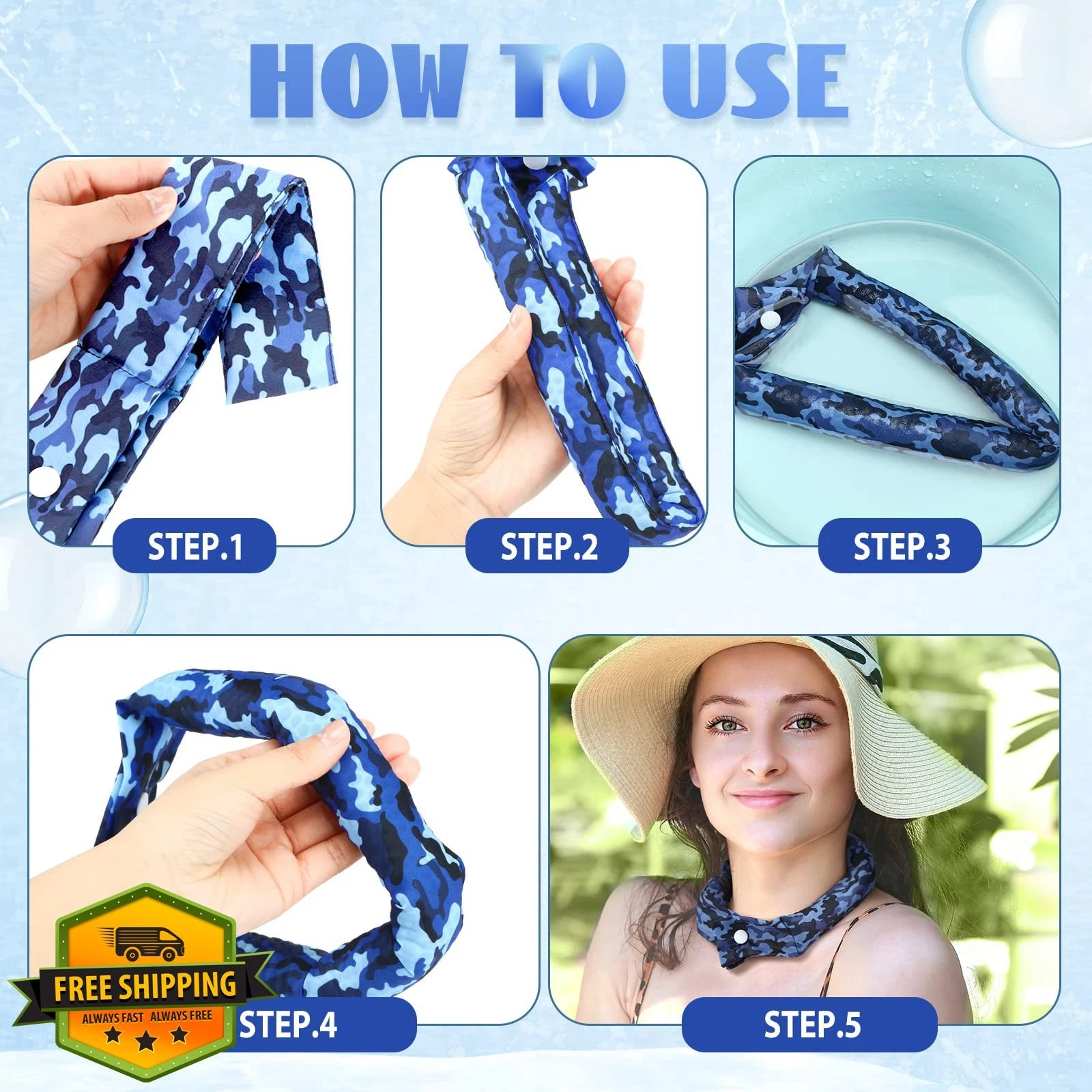 Xuhal 6pk Cooling Neck Wraps Scarf Ice Cooler Bandana Summer Outdoor