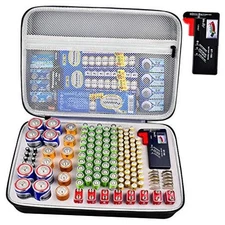 Battery Organizer Storage Case with Tester, Battery Box Holder Garage Large