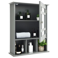 Wall-mounted Bathroom Cabinet Storage Organizer w/ Mirror Doors Grey