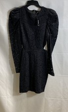 Express Women's Black Lace Long Puff Sleeve Mock Neck Cutout Mini Dress XS NWT