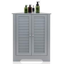 COSTWAY Corner Storage Cabinet with Double Shutter Doors-Grey