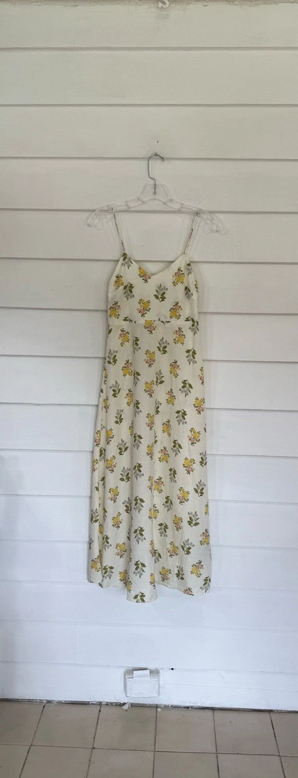 OFF WHITE Abito donna ZARA nuovo stampa floreale midi cotone lino ecrù bianco taglia XS Y1095