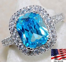 4CT Aquamarine  Topaz 925 Genuine Sterling Silver Ring Jewelry Sz 9