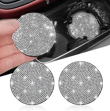 2-Pack Rhinestone Car Coasters Silicone Waterproof Auto Cup Holder Inserts Bling
