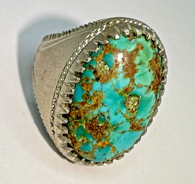 Estate Sterling Silver Chunky Turquoise Ring Natural Matrix Men's Sz 9 - 19g