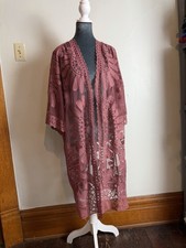 Long Vintage Open Duster Cover Up Boho Hippie Festival Mauve Cottagecore