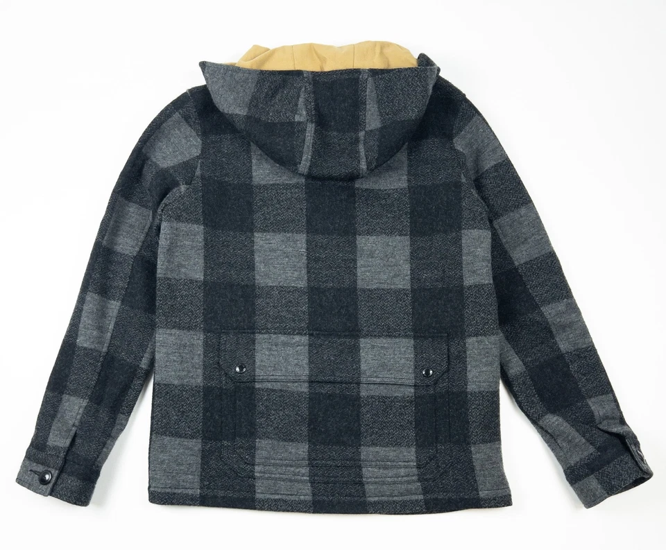 Beams Plus Japan Wool Jacket Men's Medium Gray Plaid Button Lined Mackinaw - Image 3 of 4