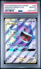 2019 POKEMON SUN & MOON TEAM UP #164 FULL ART/GENGAR & MIMIKYU GX PSA 10