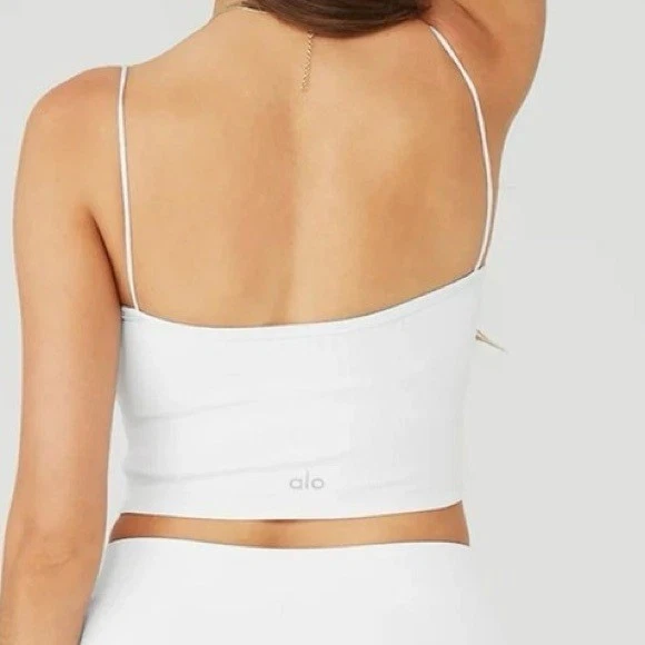 Top Alo Yoga Para Mujer Pequeño Blanco Diosa Acanalado Bandeau Rendimiento Gimnasio con Almohadilla Foto 4 de 4