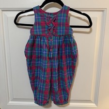 Oshkosh B Gosh Vintage 12 Month Plaid Flannel Bubble Overalls cotton made in USA