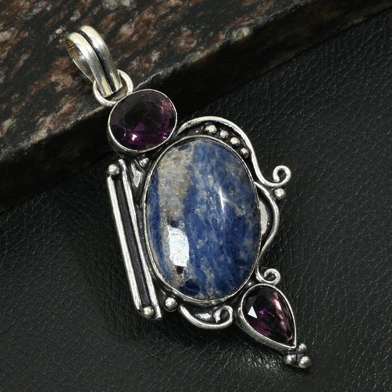Sodalite Amethyst Gemstone Handmade Pendant Jewelry For Unisex 2.8" AP-36740