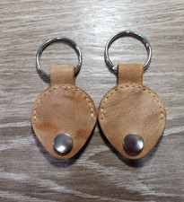 Lot of 2 Handmade Reclaimed Beige Leather Quater/ Guitar Pick Holder Keychain