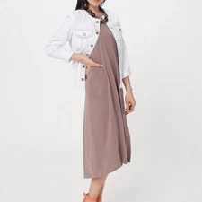 LOGO by Lori Goldstein Size 1X Petite Wild Mushroom Seamed Knit Dress A397294