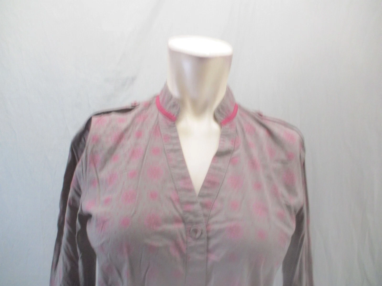 lole cotton blend v-neck long sleeve button up shirt