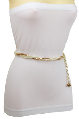 Women Gold Metal Twisted Braided Beads Narrow Fashion Wedding Bridal Belt M  L XL | eBay