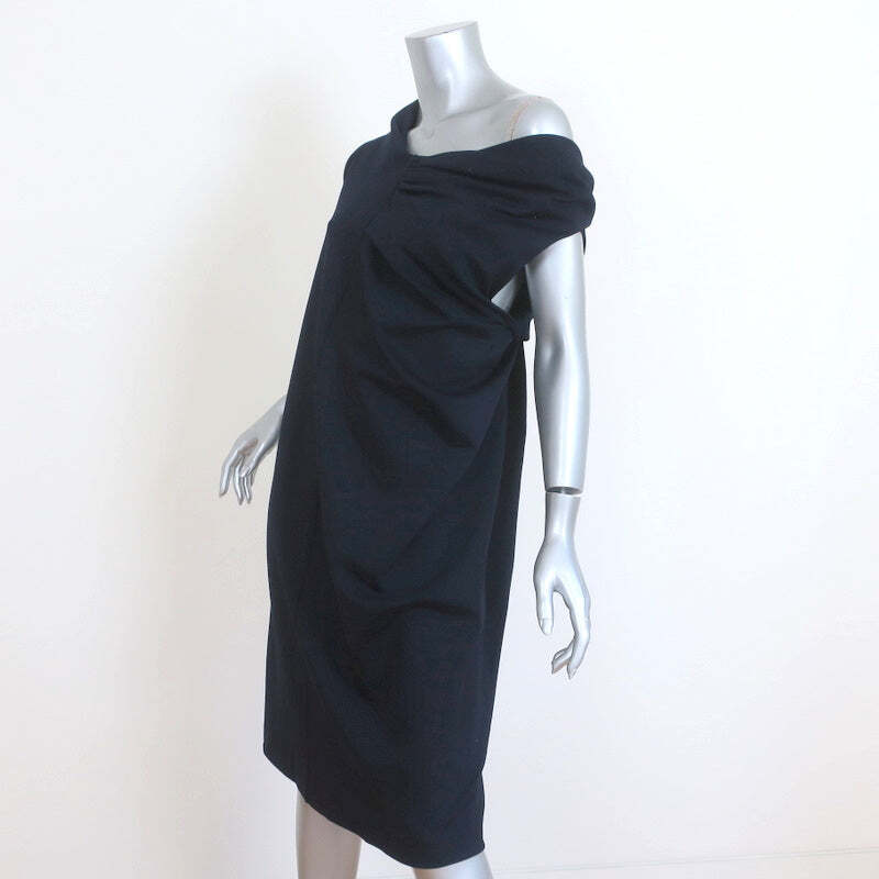 Jil Sander Asymmetric Off the Shoulder Dress Navy Stretch