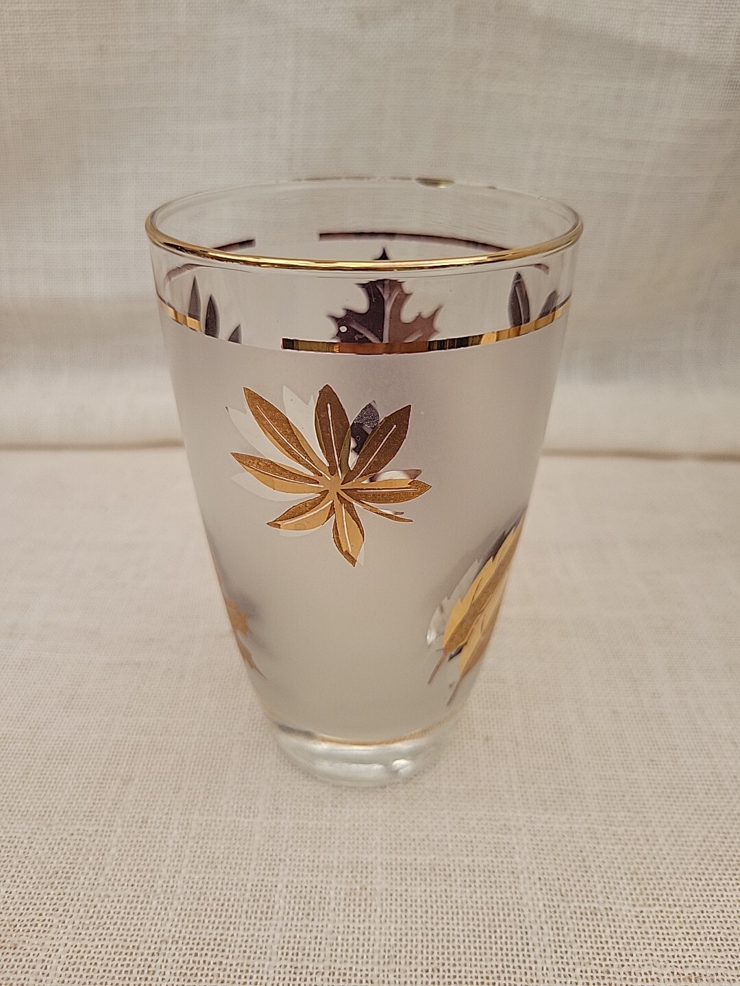 Vintage Libbey Frosted with Gold Leaf Foliage (5) Drinking Glasses