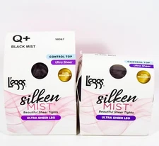 2 L'eggs Silken Mist Control Top Ultra Sheer Run Resistant BLACK MIST Tight Q+