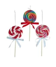 Set of 3 Claydough LOLLIPOP Candy Christmas Ornaments by Kurt Adler