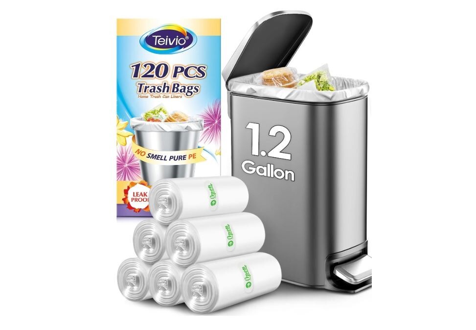 1.2 Gallon 120 Counts Strong Trash Bags Garbage Bags, Bathroom Trash Can Bags Wa