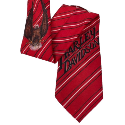 VTG Harley Davidson Ralph Marlin Neck Tie Eagle Red Line Motorcycle USA 80s 1987