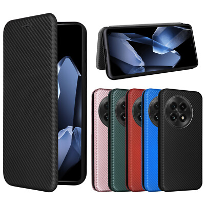 For OnePlus 13, Shockproof Wallet Carbon Fiber Business Cover Leather Case