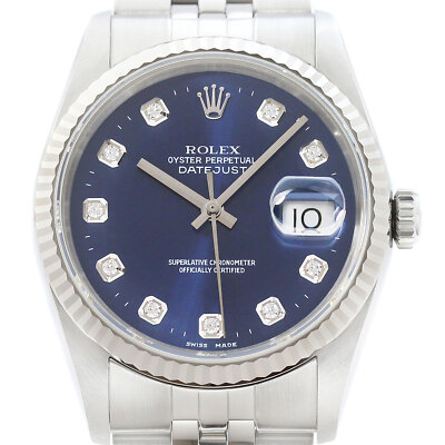 Rolex Datejust 18K Weiss Gold & Ss Blau Diamant Ziffernblatt Jubiläum Armbanduhr
