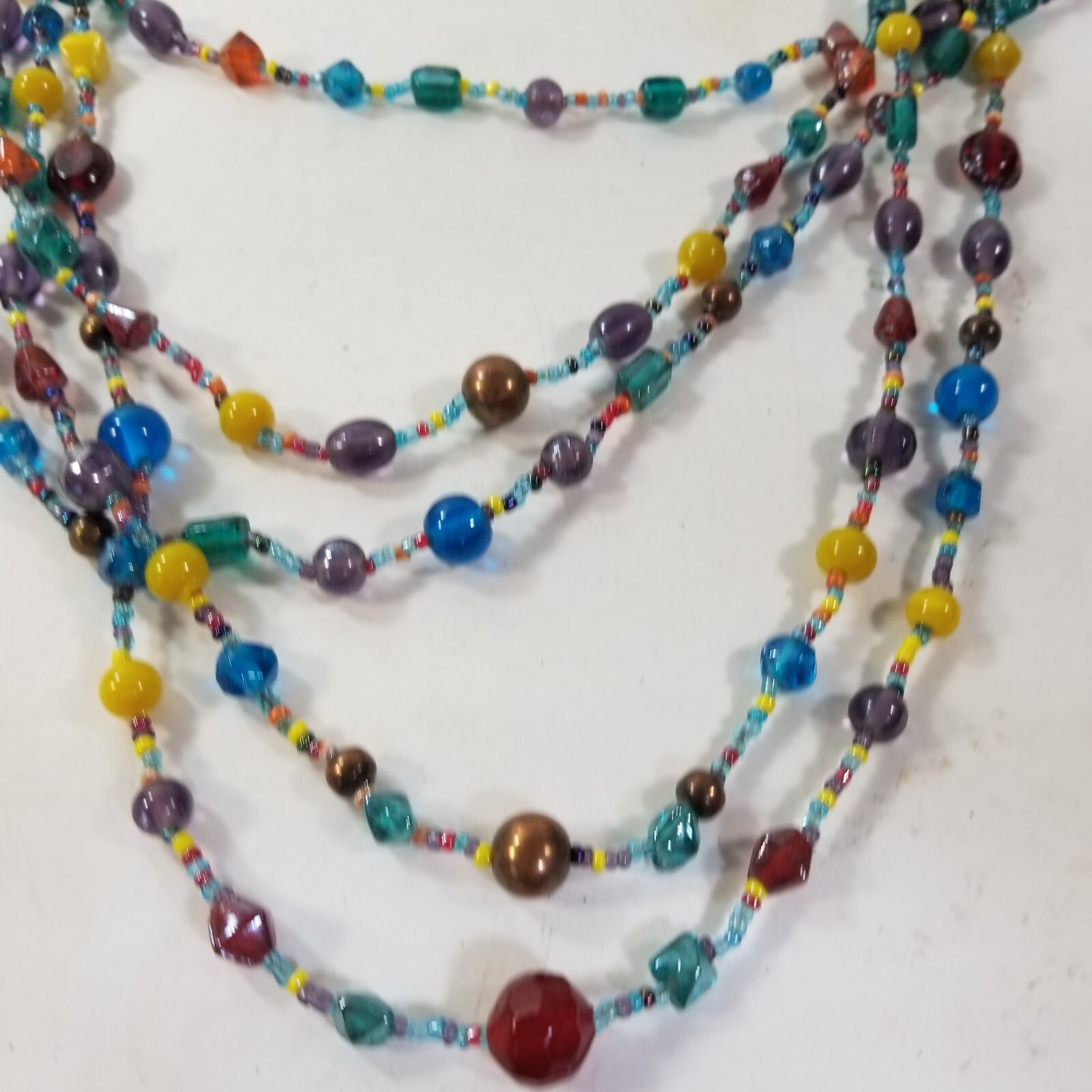 Multi Strand Glass Seed Bead Necklace Boho Blue Yellow Multicolor ...