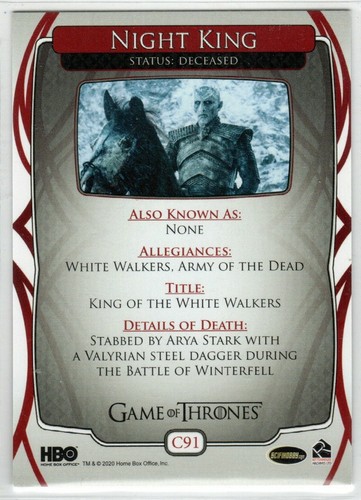 GAME OF THRONES THE COMPLETE SERIES THE CAST INSERT C91 NIGHT KING - Picture 2 of 2