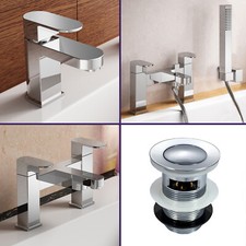 Modern Bathroom Deck Mounted Basin / Bath Filler Shower Mixer Taps Set | Eclipse
