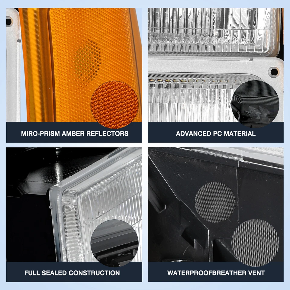 Para 94-98 Chevy Silverado C10 C/K 1500 2500 3500 con faros de lámpara de parachoques con bombilla Foto 4 de 4