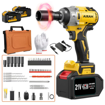 1/2'' Cordless Electric Impact Wrench Gun High Power Driver with 2 Li-ion Battery