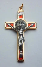 St. Benedict Crucifix 24kt Gold Plate - Red 2 1/4"