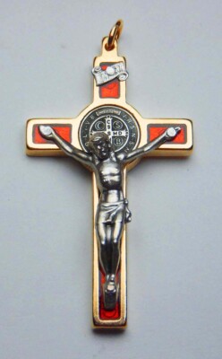 St. Benedict Crucifix 24kt Gold Plate - Red 2 1/4''
