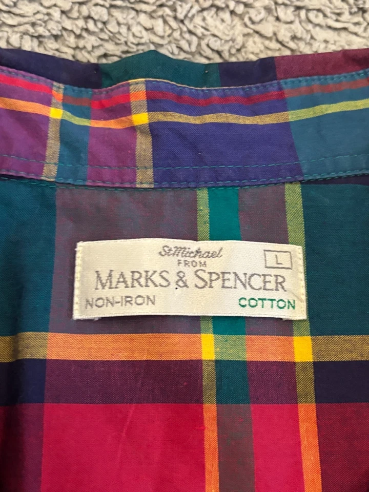 Camisa De Colección St. Michael Para Hombre Grande Multicolor A Cuadros Marks & Spencer Botón S/S Foto 2 de 4