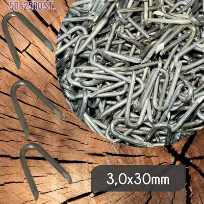 Design61 Stahlkrampen Verzinkt 3,0x30 Mm - 100 Stück U-Nägel Für Zaunbau & Drahtbefestigung