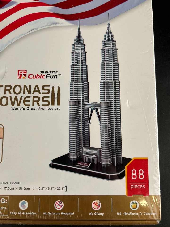 3D Puzzle Petronas Towers Puzzle 20"x10"x7" Cubic Fun New Sealed Box 88 Pieces - Image 3 of 4